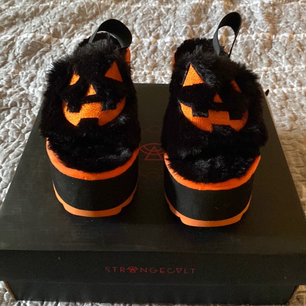 Fluffy Jack O Lantern Slingback Platforms